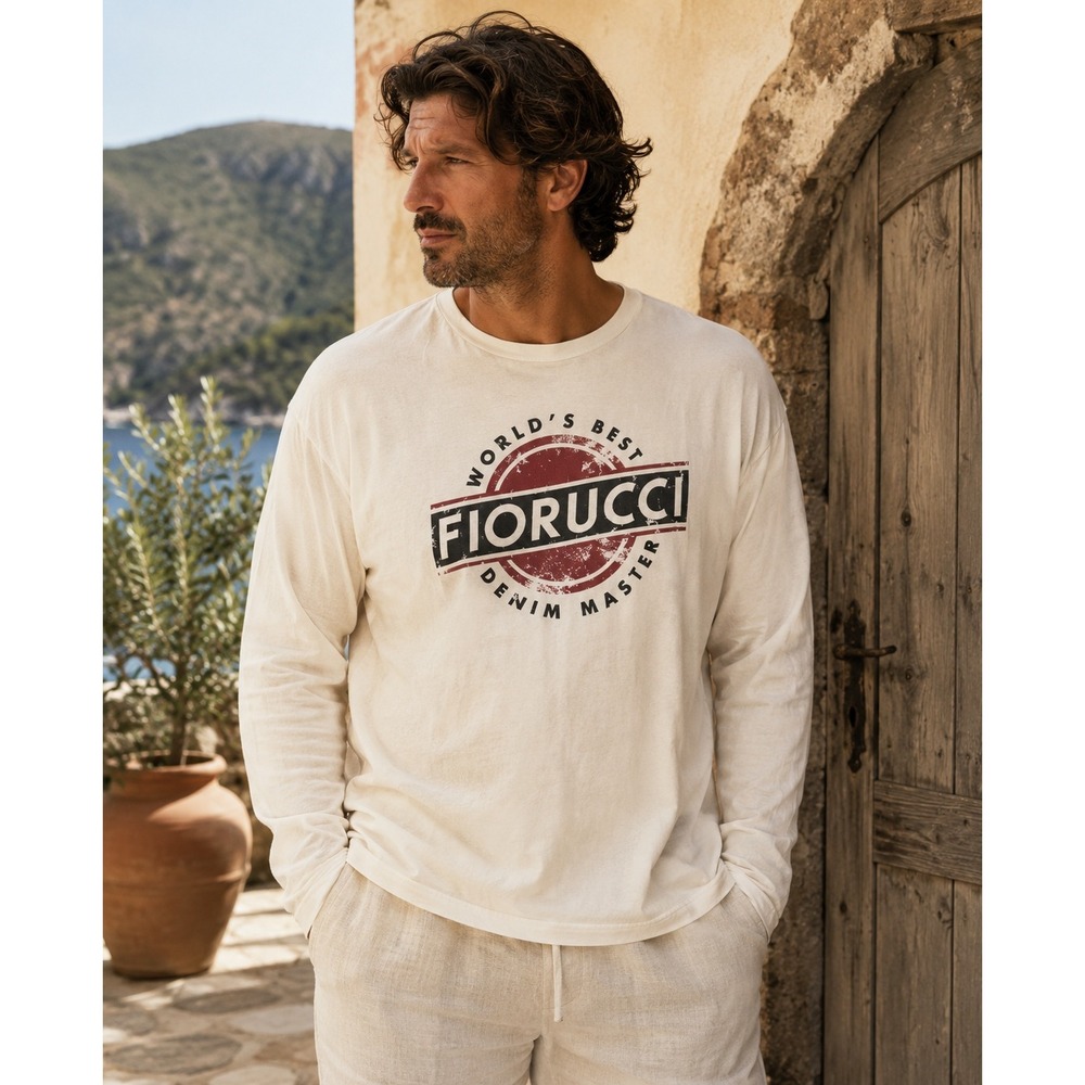 Fiorucci Mens XL Long Sleeve T-Shirt White Graphic Denim Master Italy YA276U‎